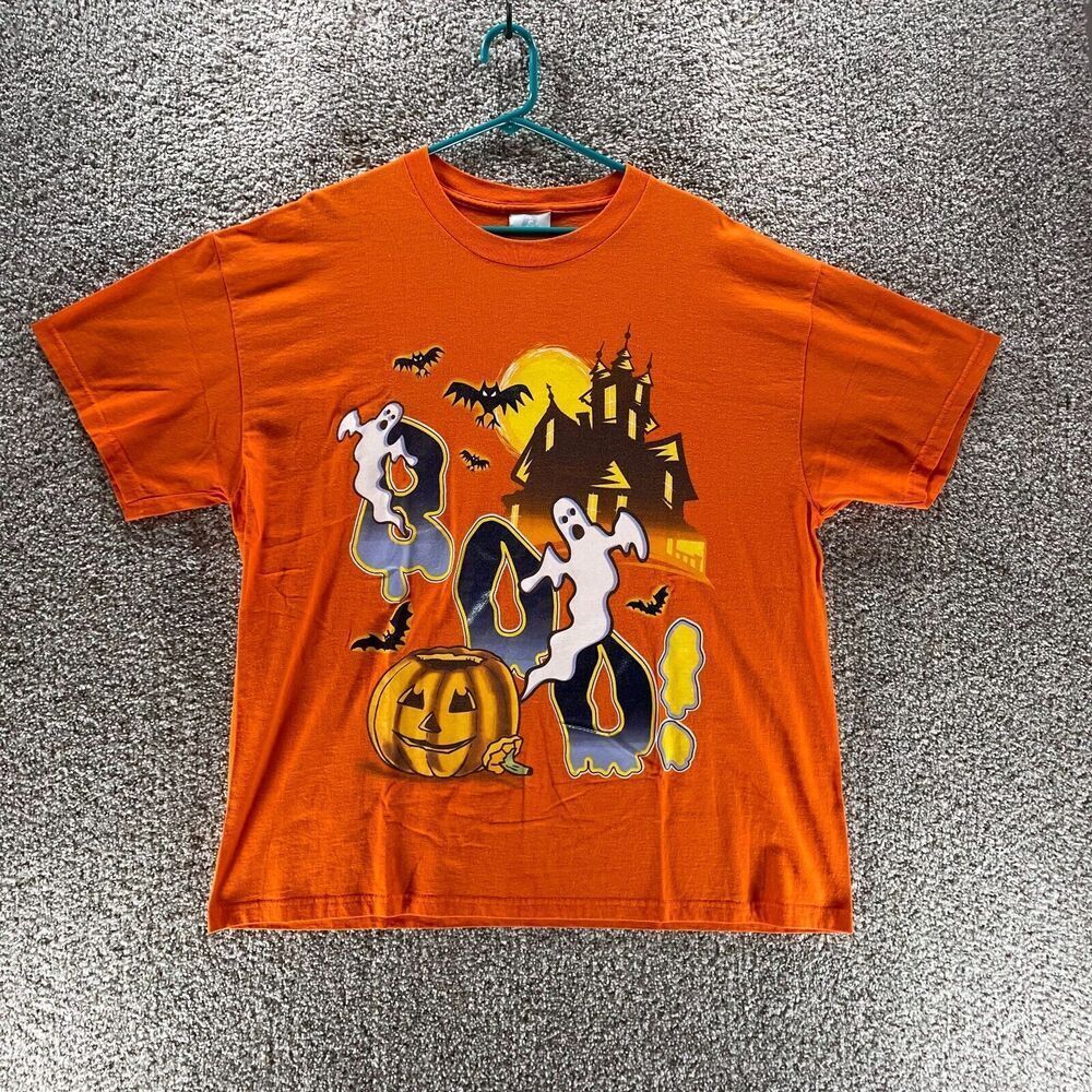 Vintage 90s Halloween Shirt Mens Extra Large Orange Boo Ghosts Bobbie‎ Brooks